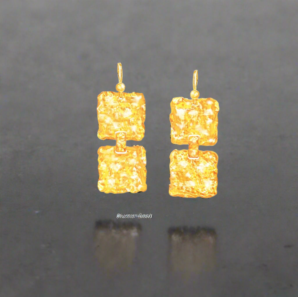 Custom 9999 24k Gold 12.5g & 21g Hammered Organic Earrings Size 43mm & 55mm Can Be 22k Gold