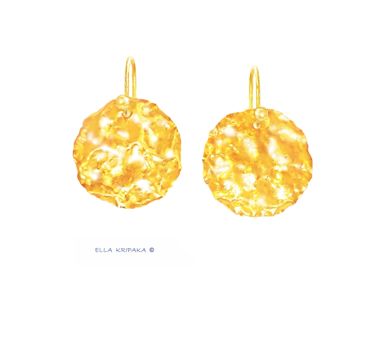 Custom Solid 24K 9999 Gold 9g & 26g Hammered Organic Disks Earrings 35mm & 55mm Can Be 22k Gold