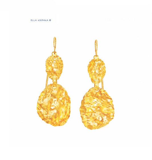 Hammered 24k 9999 Gold 9g & 25g Organic Uneven Earrings Custom 22k