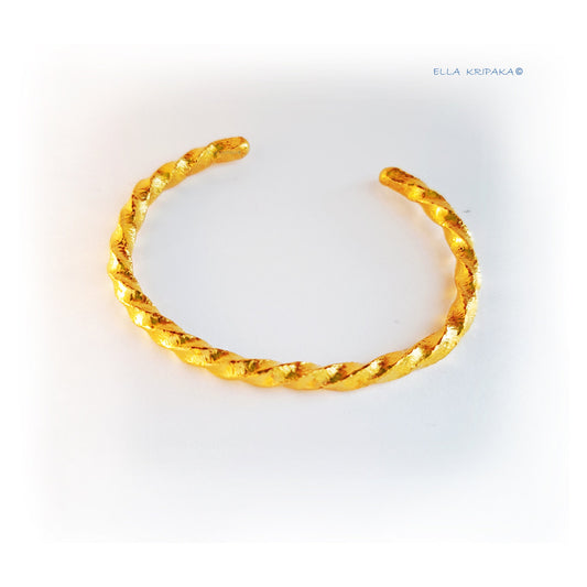 Custom Solid 24k 9999 Gold 34g/6in size Viking Twisted Cuff Bracelet Hammered 4mm Can Be 22k Gold