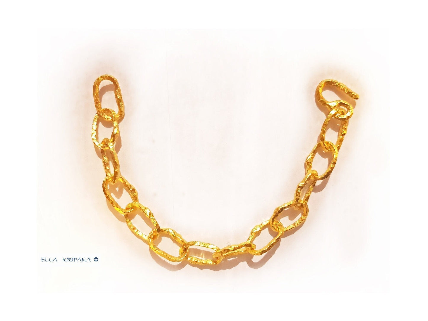Custom Solid 24k 9999 Gold 50g/size 7in Hammered Organic Chain Bracelet 12mm Can Be 22k Gold