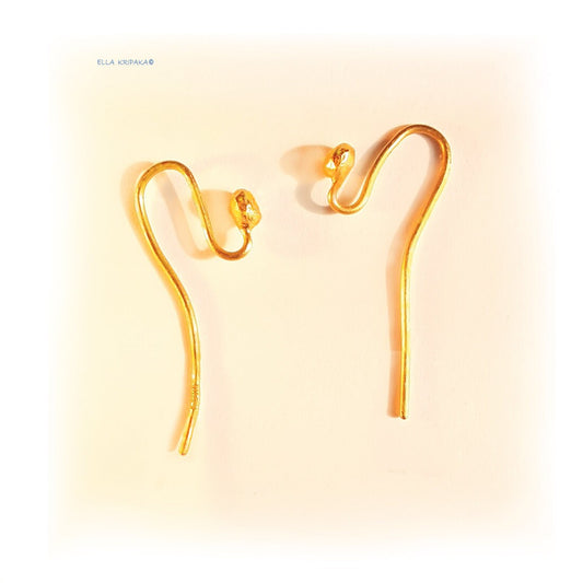 Hammered 22k gold hook clasps for 24k 9999 gold earrings, artist Ella Kripaka