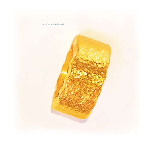 Custom Solid 24k 9999 Gold 42g Hammered Organic Wavy Ring 10mm artist Ella Kripaka