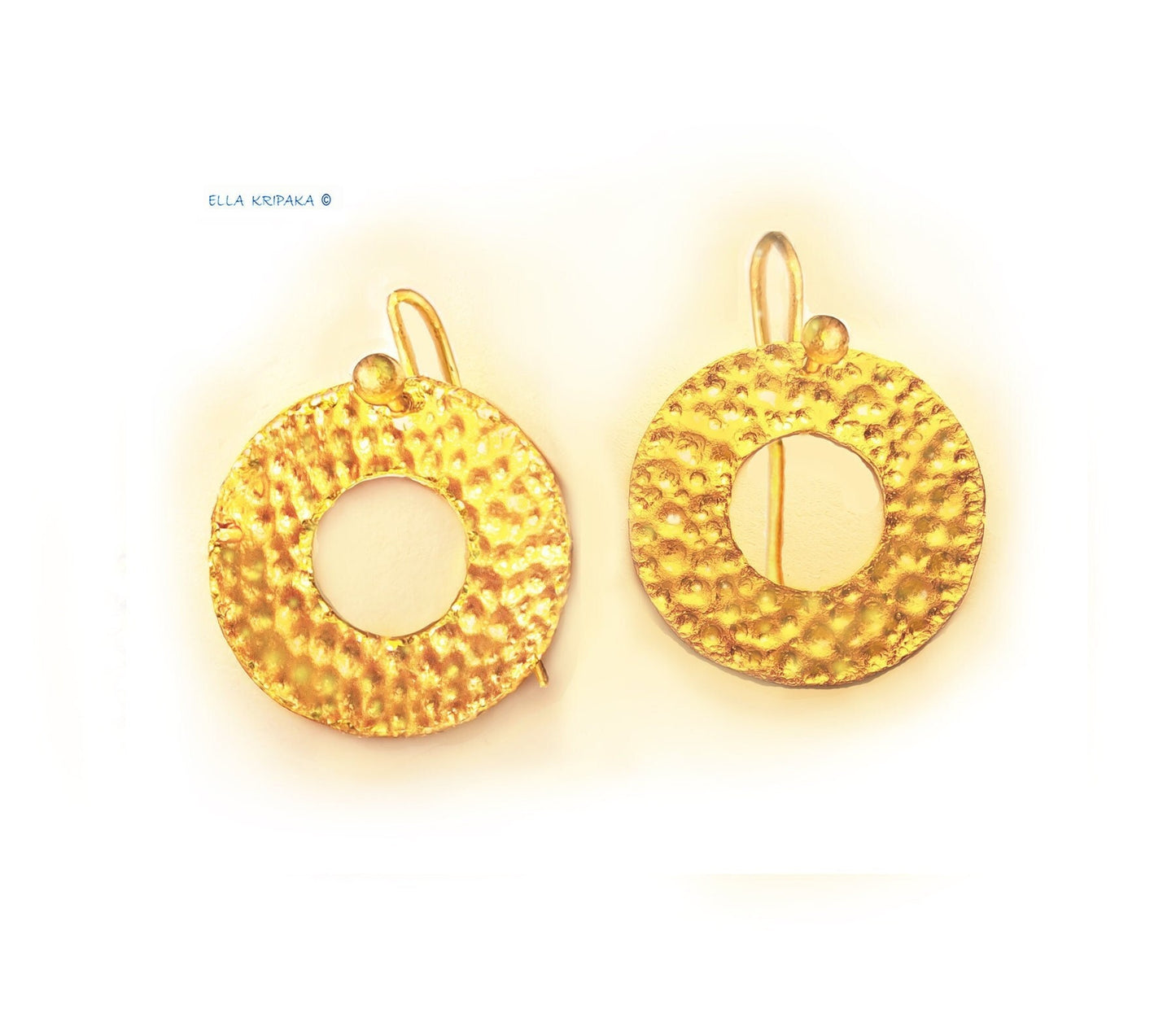 Custom Solid 24K 9999 Gold 8.5g & 25g Hammered Organic Hoops Earrings 35mm & 55mm Can Be 22k Gold