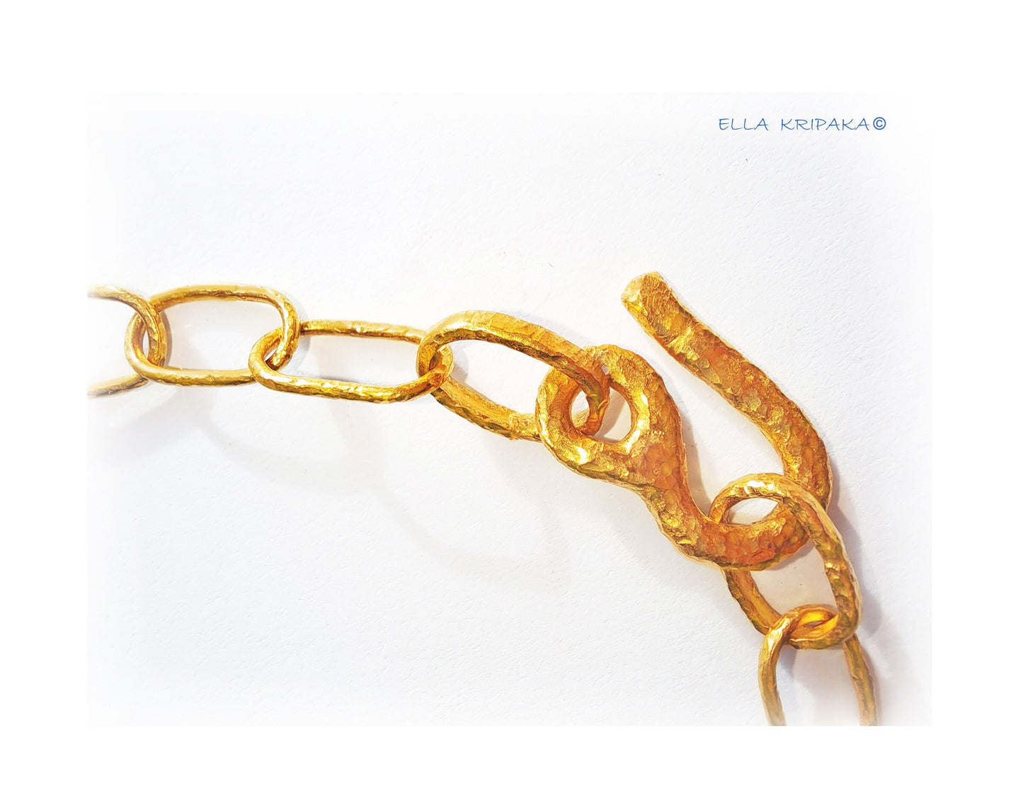 Custom Solid 22k 92.5% Gold 30g Hammered Chain Necklace Durable, Link 7.2mm, Length 56cm 22in Thick Hook Clasp