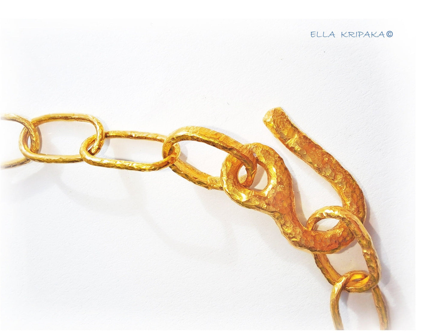 Custom Solid 22k 92.5% Gold 11.2g/size 6in, Hammered Chain Bracelet Durable, Link Wide 7mm Thick Hook Clasp
