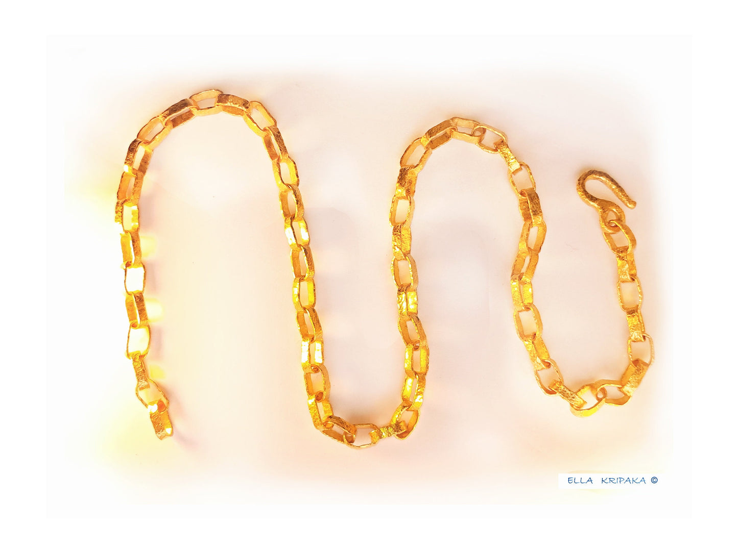Custom Solid 24k 9999 Gold 110g Length 22in Hammered Chain Necklace Ancient Rome Link 7.5mm Can Be 22k Gold