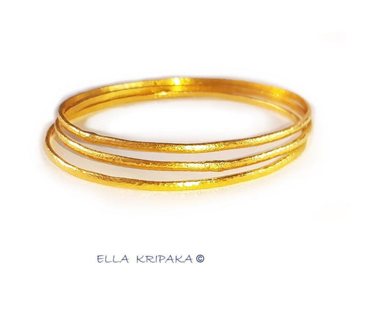 hammered 22k gold bangle bracelet Ancient Rome, forged 22k gold bangle, hammered 24k 9999 gold bangle artist Ella Kripaka