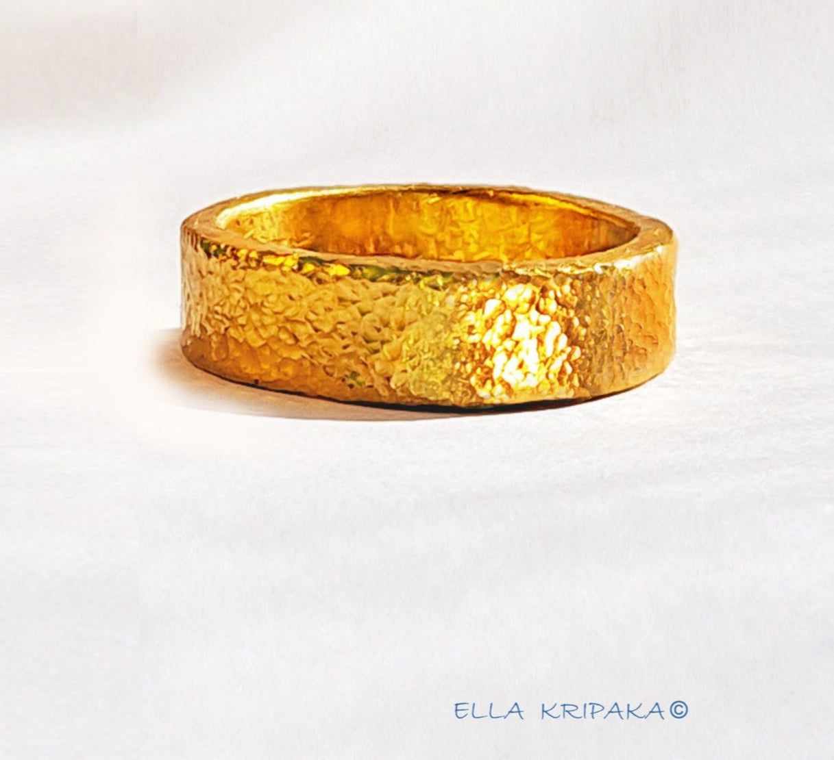 Custom Solid 24k 9999 Gold 12g/size 6US Hammered Ancient Rome Ring 6.5mm Thick 1.5mm Can Be 22k Gold