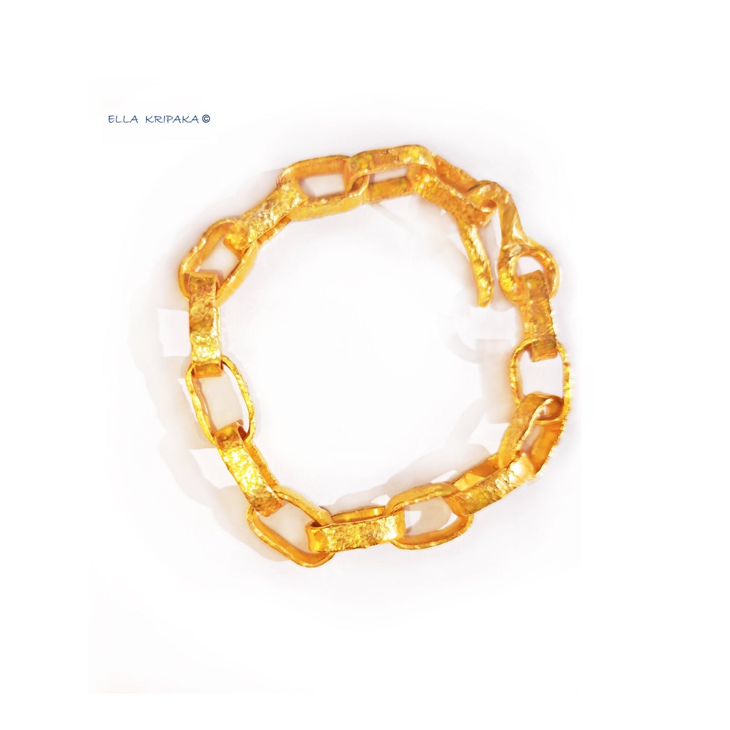 Custom Solid 24k 9999 Gold 68g/size 7in Hammered Chain Bracelet Ancient Rome 10mm Can Be 22k Gold