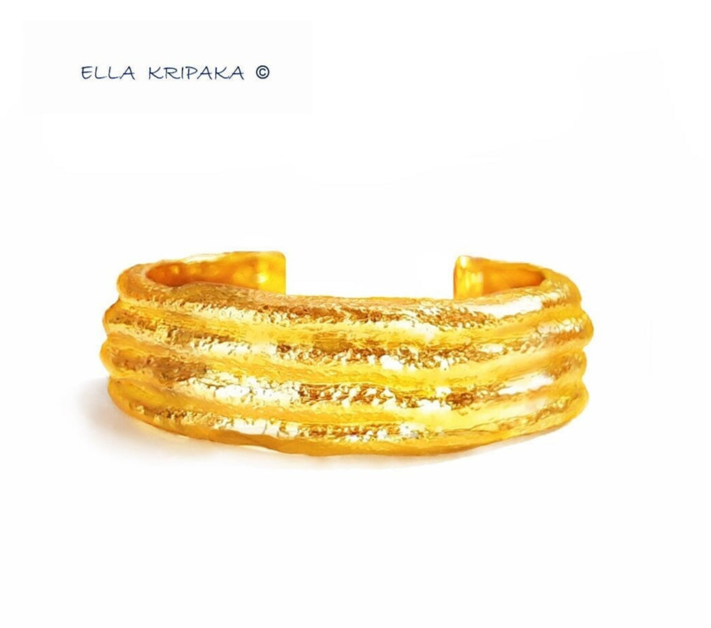 Hammered 24k 9999 Gold 90g Organic Convex Cuff Bracelet 25mm Can 22k