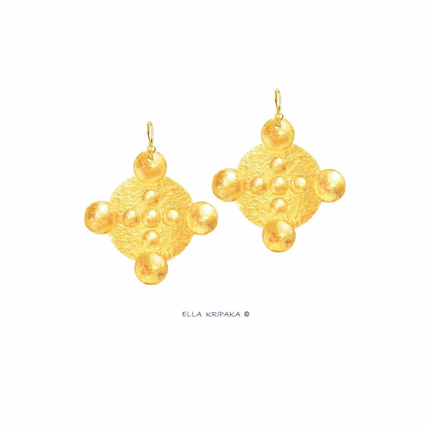 Hammered 24k 9999 Gold 9.2g &26.5g Byzantine Dome Earrings Can 22k