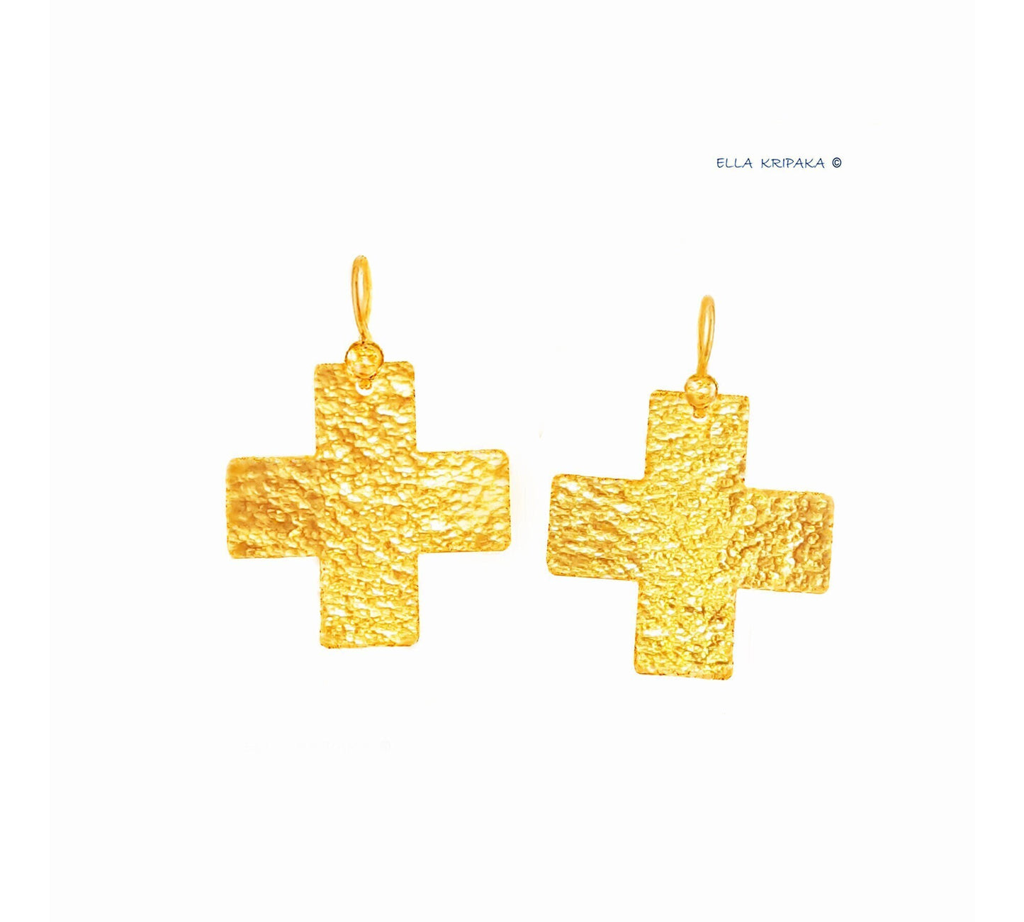 Custom Solid 24K 9999 Gold 8g & 25g Hammered Byzantine Cross Earrings 35mm & 55mm Can Be 22k Gold