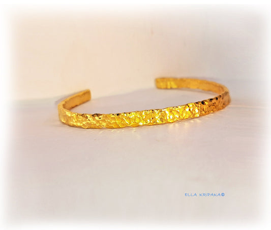 Custom Solid 24k 9999 Gold 29g/6in size Hammered Organic Cuff Bracelet 4.5mm Can Be 22k Gold