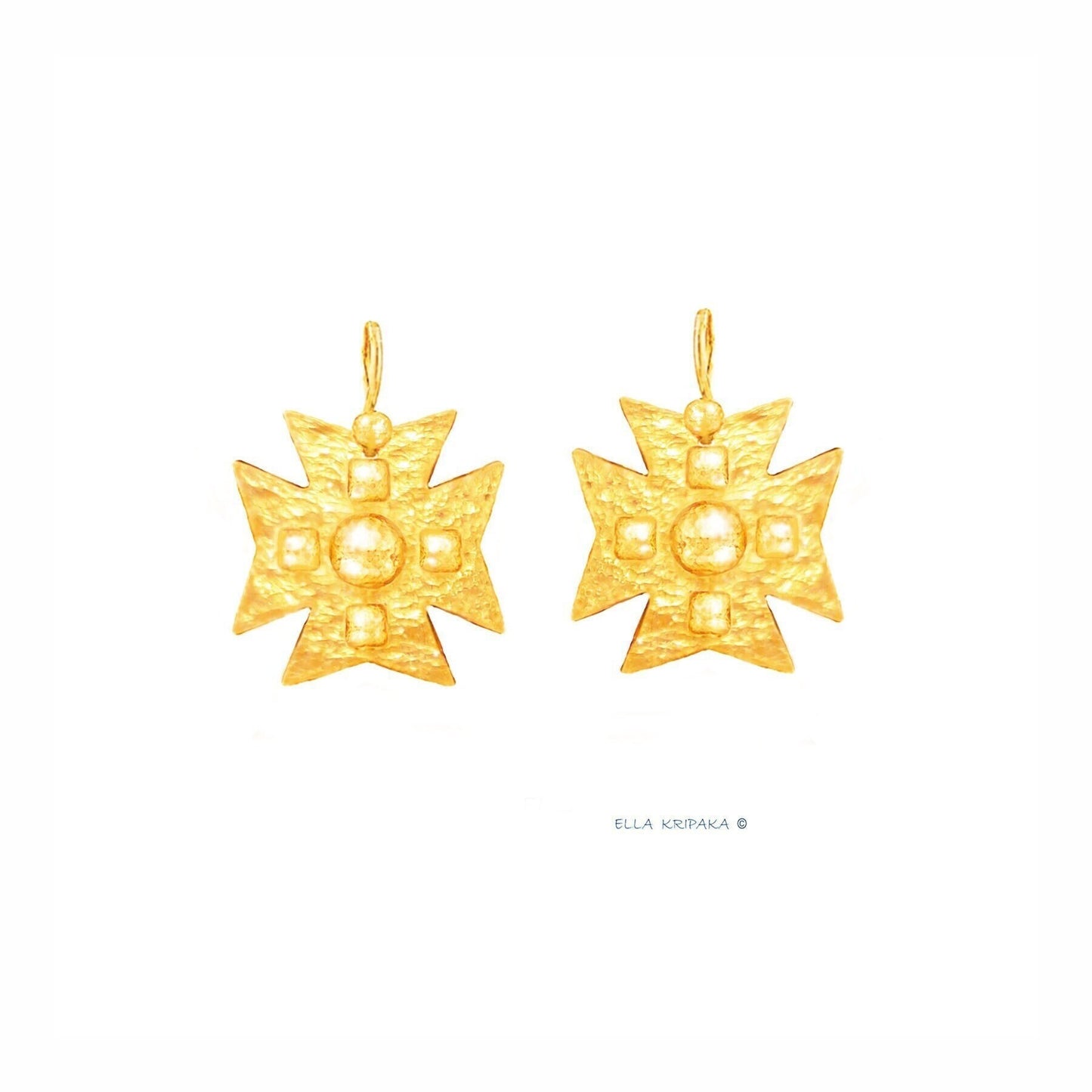 Hammered 24k 9999 Gold 10g &28.5g Byzantine Cross Earrings Can 22k