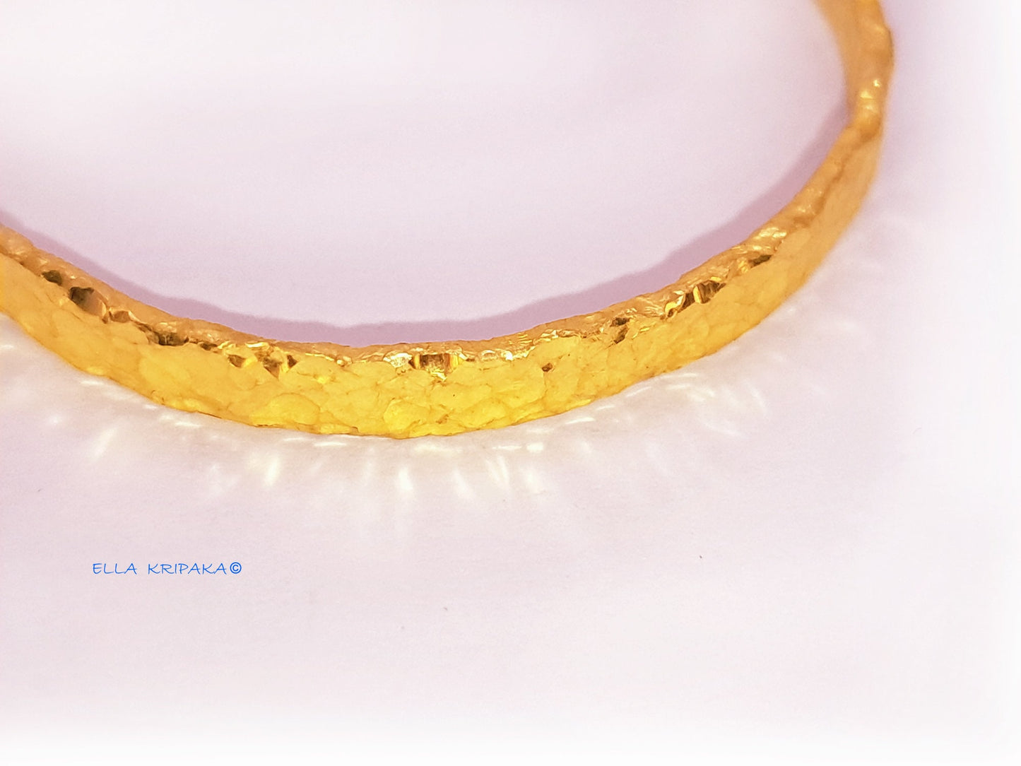 Custom Solid 24k 9999 Gold 44g/7in size Hammered Organic Bracelet Bangle 4.5mm Can Be 22k Gold