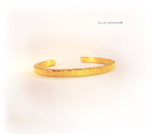 Custom Solid 24k 9999 Gold 38g/6in size Hammered Cuff Bracelet Ancient Rome 3.7mm Can Be 22k Gold