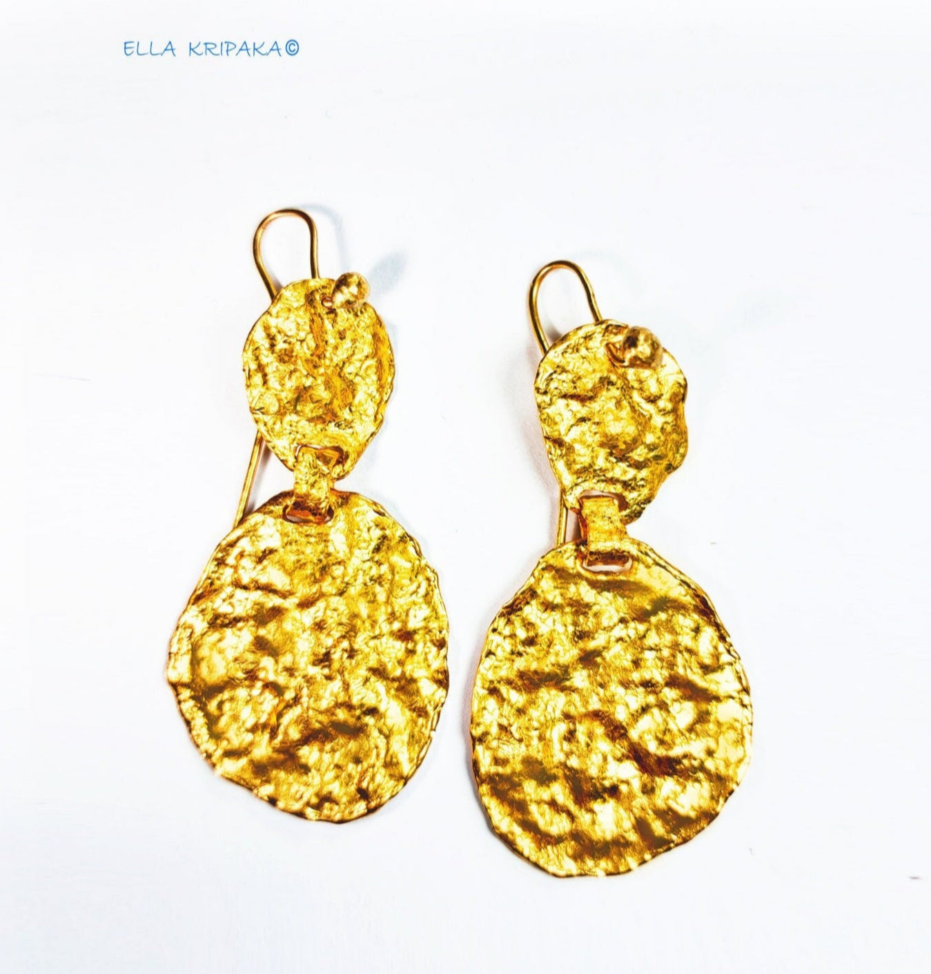 Custom Solid 24K 9999 Gold, 9g and 25g, Hammered Organic Uneven Wavy Reliefs Earrings, 50mm and 70mm