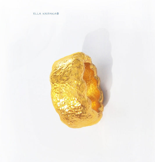 Custom Solid 24k 9999 Gold 41g size 6US Hammered Organic Ring 10mm