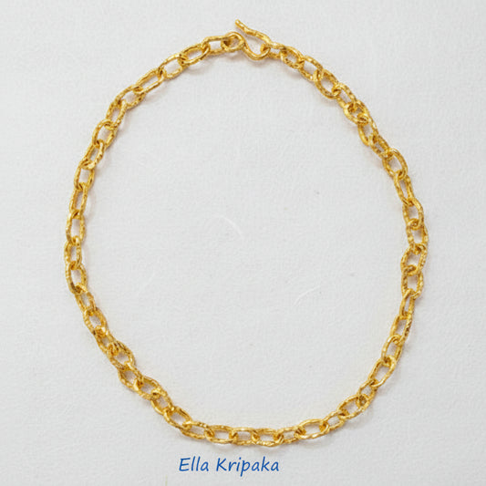 24k 9999 gold hammered organic chain necklace, displayed on a white background with the creator's name 'Ella Kripaka'