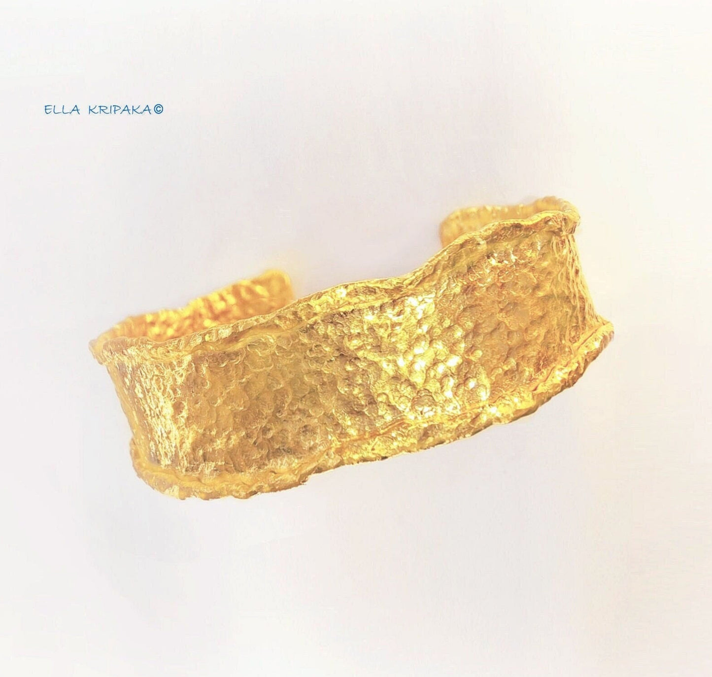 Hammered Solid 24k 9999 Gold 80g Organic Cuff Bracelet 20mm Can 22k