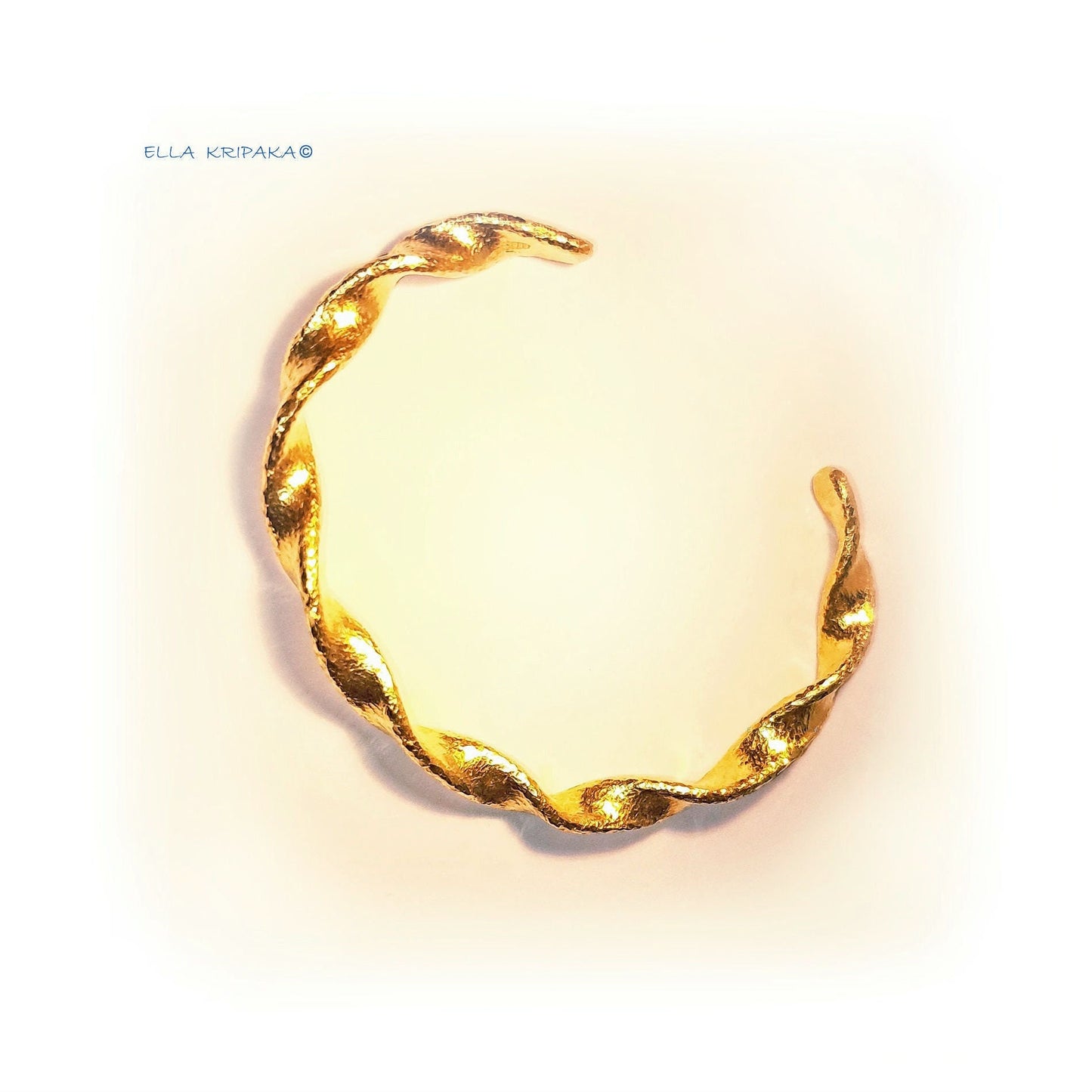 Custom Solid 24k 9999 Gold 50g/6in size Hammered Twisted Bracelet Cuff Ancient Egypt 6.5mm Can Be 22k Gold