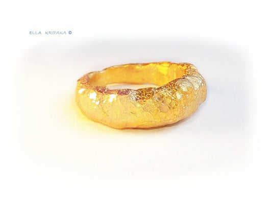 Hammered 24k 9999 Gold 19.5g Organic Ring Signet Wide 6.5mm Thick 22k