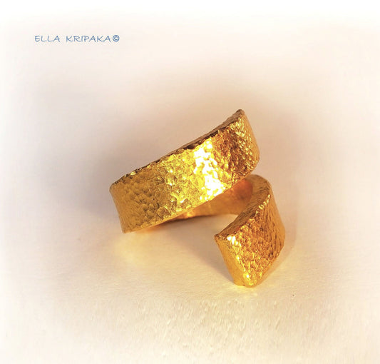 Custom Solid 24k 9999 Gold 39.5g size 6US Twisted Hammered Ring Signet 17mm Thick