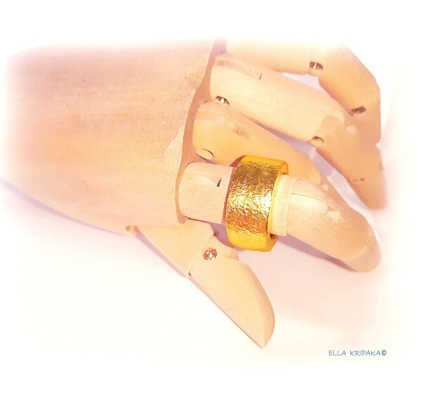 Custom Solid 24k 9999 Gold 41.5g/size 6US Hammered Ancient Rome Ring 10mm Can Be 22k Gold