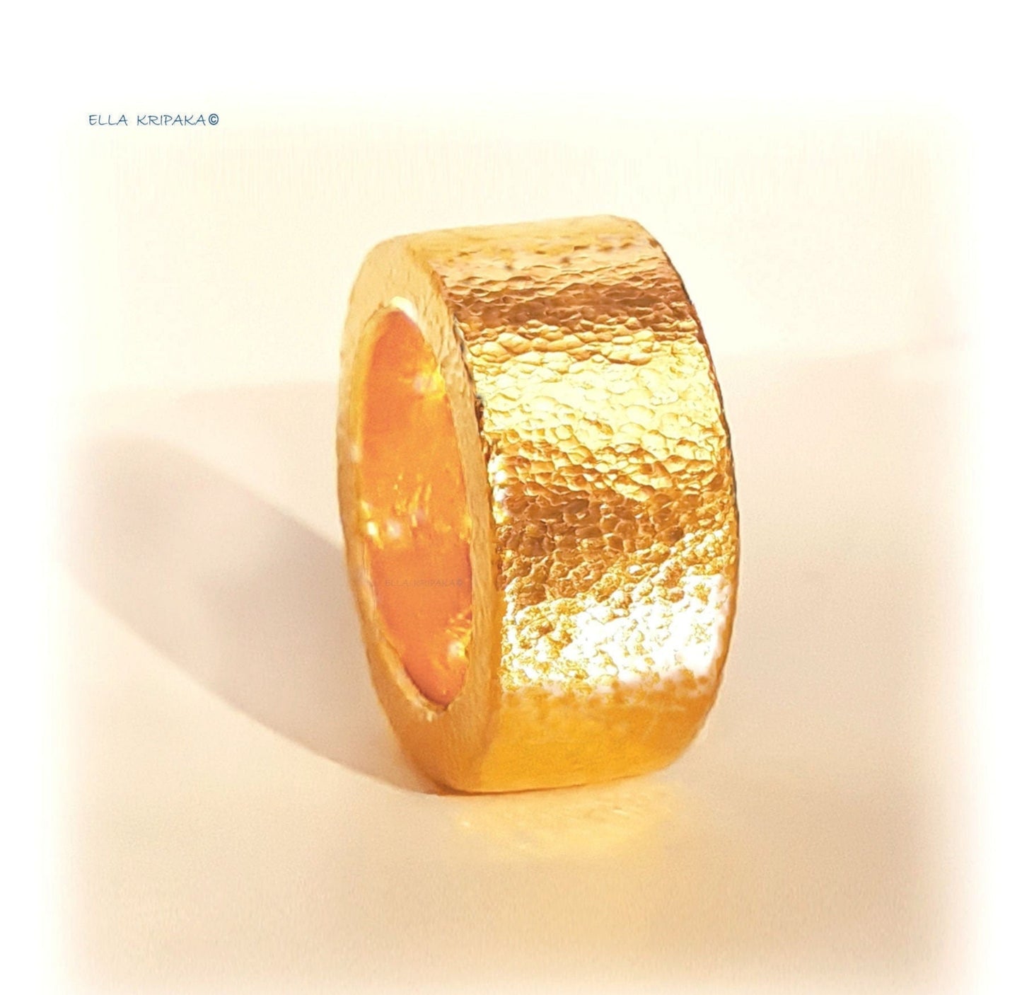 Custom Solid 24k 9999 Gold 41.5g/size 6US Hammered Ancient Rome Ring 10mm Can Be 22k Gold