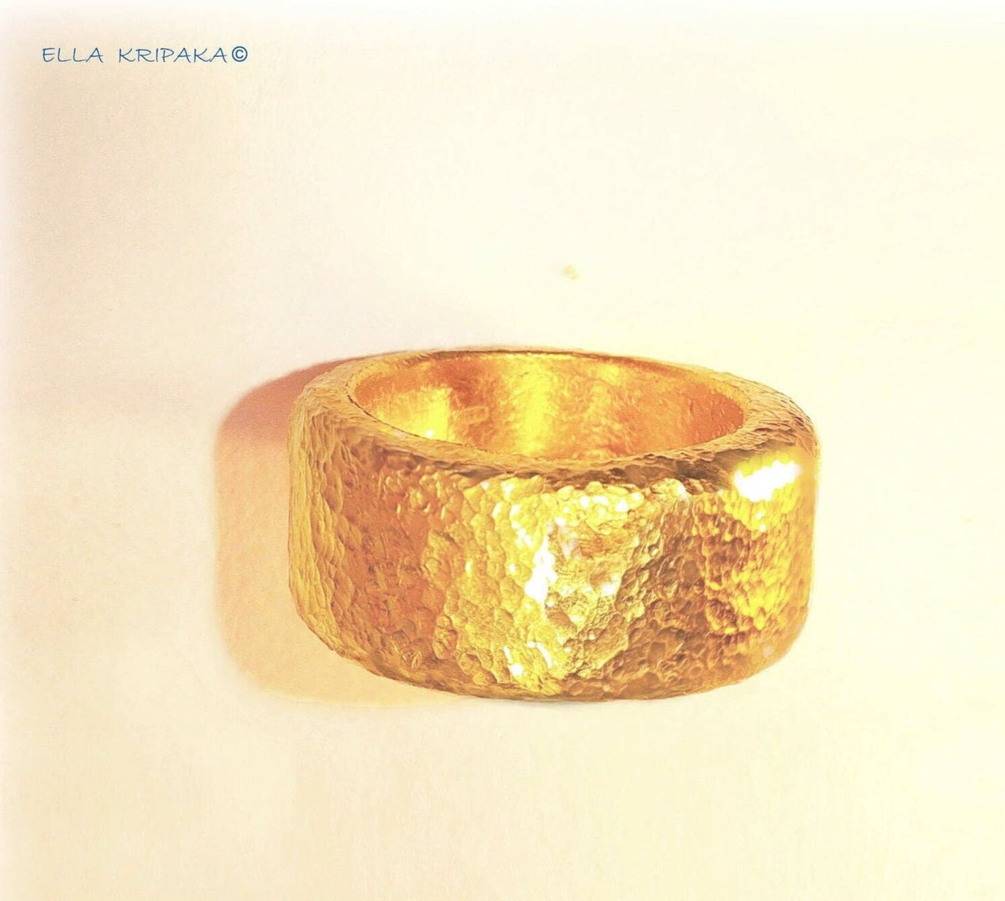 Custom Solid 24k 9999 Gold 39.5g size 6US Hammered Ancient Rome Ring 10mm