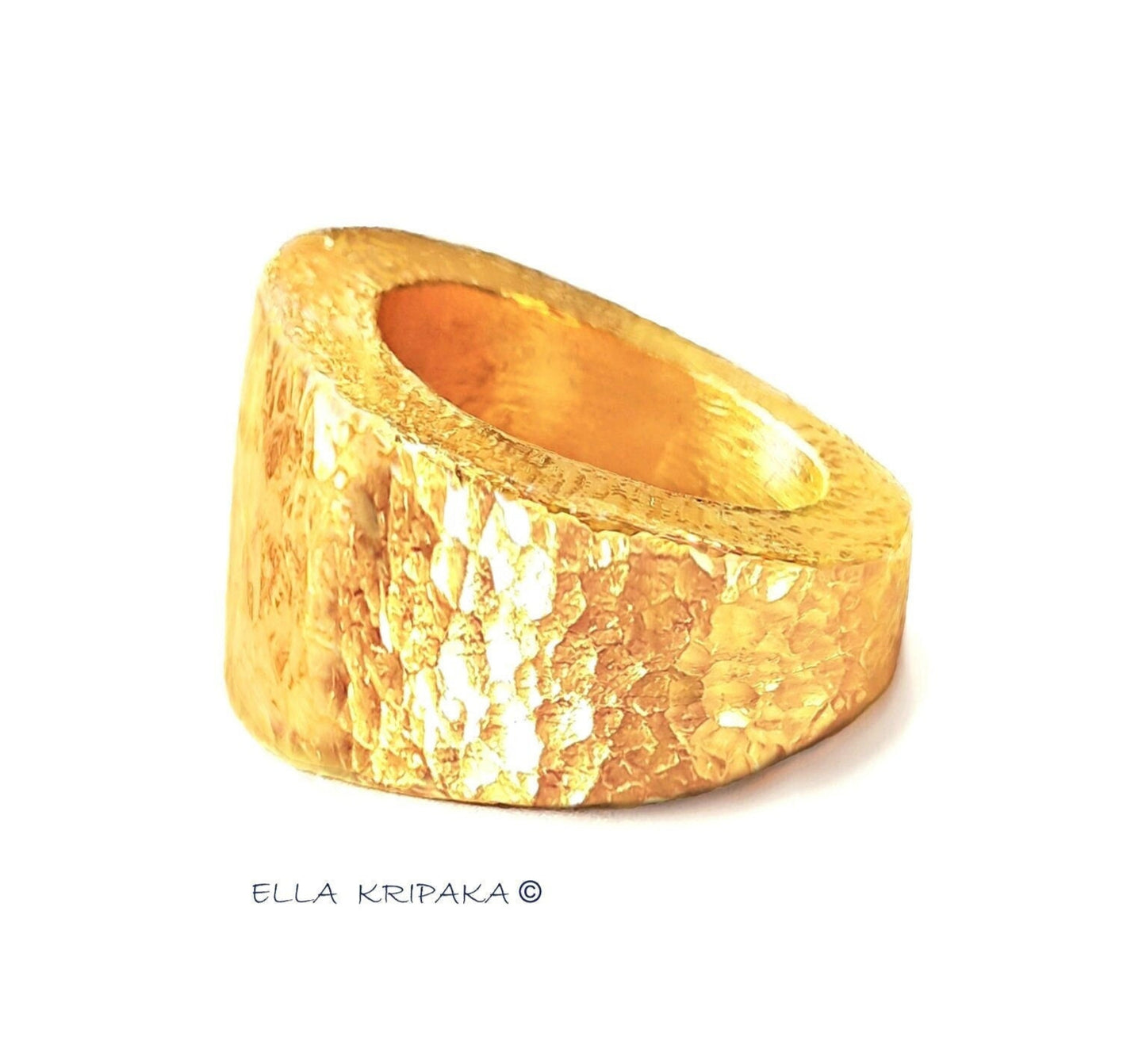Custom Solid 24k 9999 Gold 23g/size 6US Hammered Ancient Rome Signet Ring 15mm Can Be 22k Gold