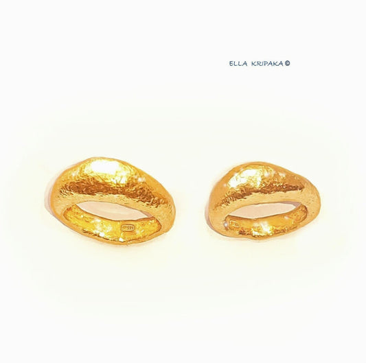 Hammered Solid 24k 9999 Gold 13g Organic Ring Signet 9mm Thick 22k