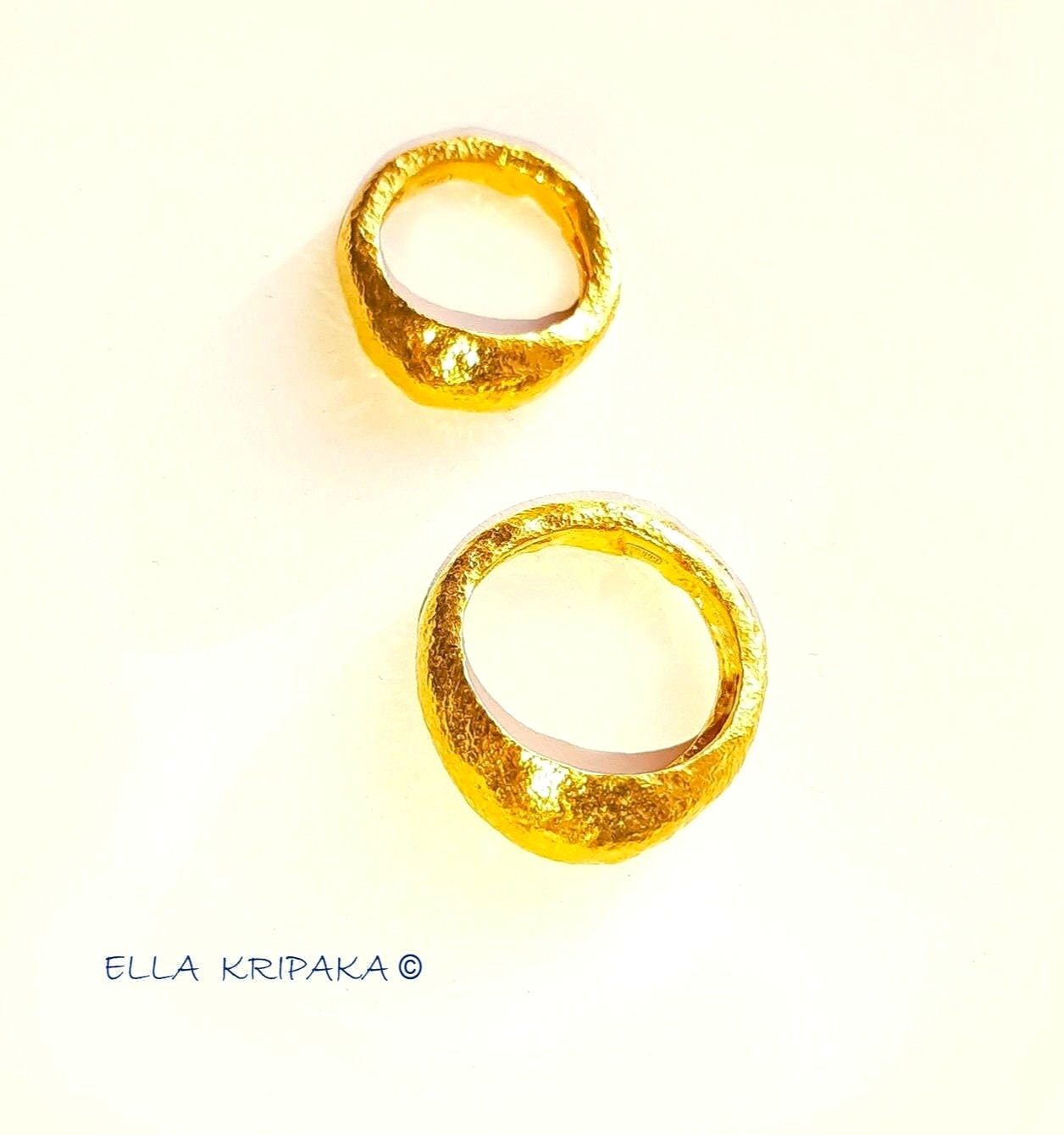Custom Solid 24k 9999 Gold 13g/size 6US Hammered Organic Ring Signet 9mm Can Be 22k Gold