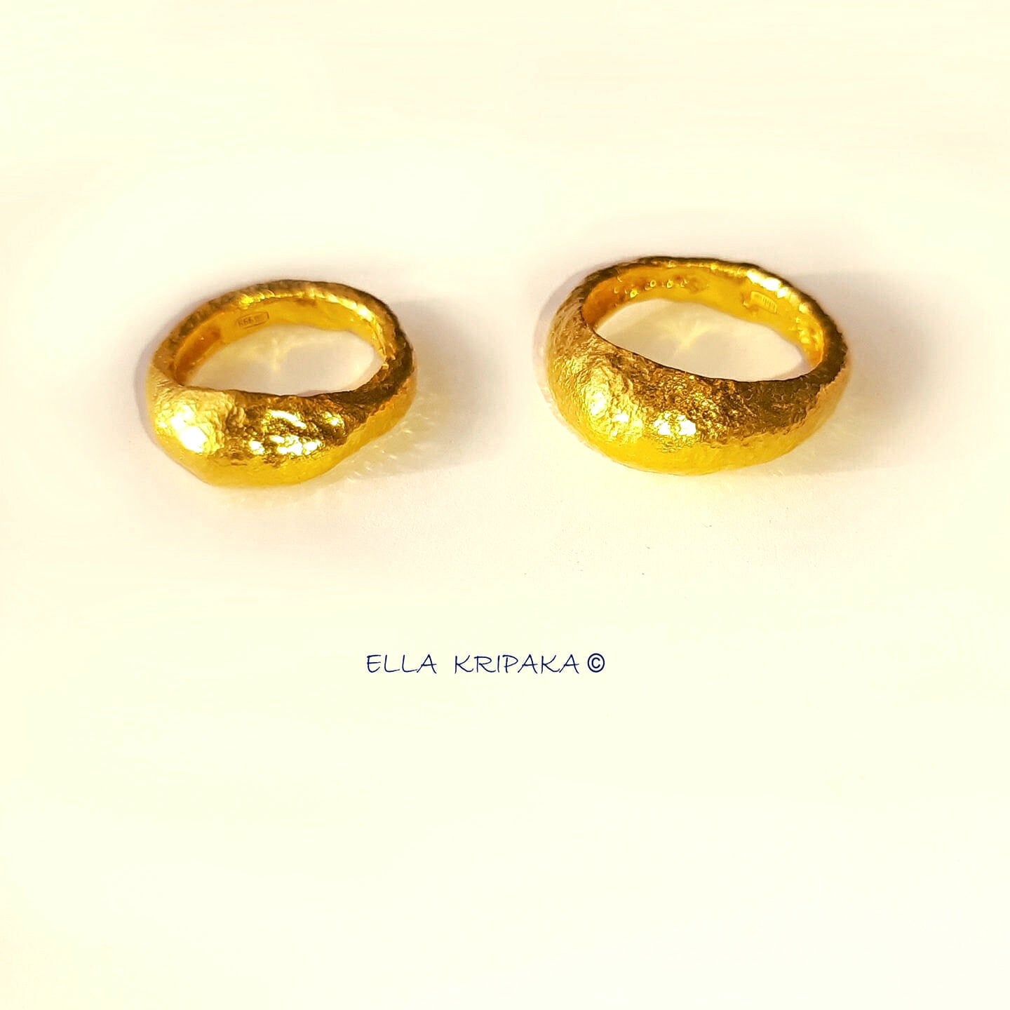 Custom Solid 24k 9999 Gold 22g/size 6US Hammered Organic Ring Signet 8mm Can Be 22k Gold