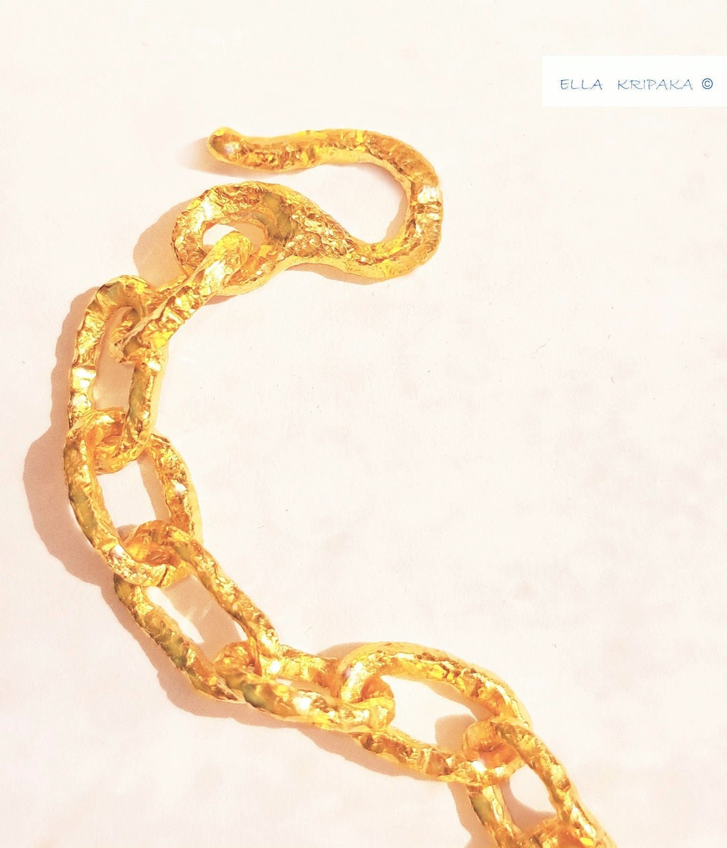 Custom Solid 24k 9999 Gold 130g Length 23in Hammered Organic Chain Necklace 8.5mm Can Be 22k Gold