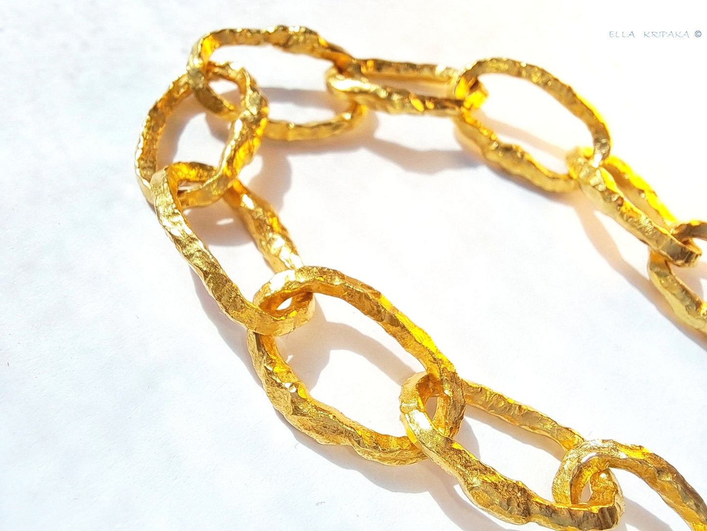 Custom Solid 24k 9999 Gold 150g Length 23in Hammered Organic Chain Necklace 12mm Can Be 22k Gold