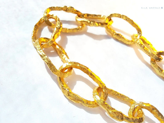 Hammered 24k 9999 Gold 150g Organic Chain Necklace 12mm 22k