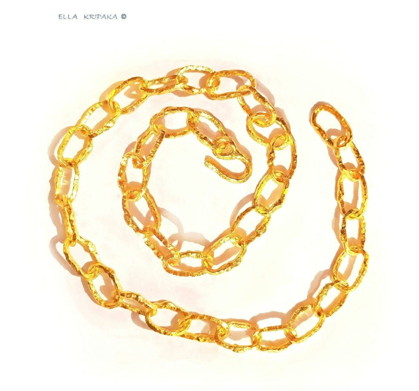 Custom Solid 24k 9999 Gold 150g Length 23in Hammered Organic Chain Necklace 12mm Can Be 22k Gold