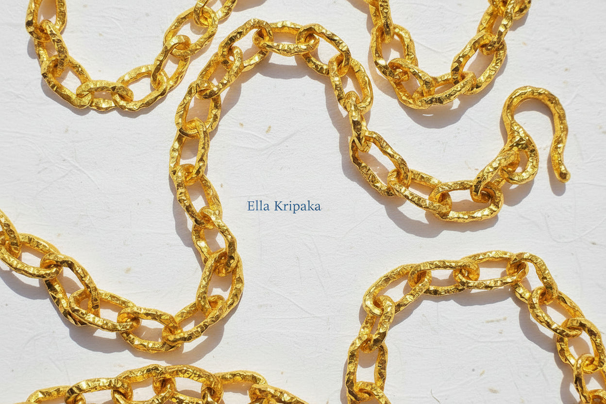 Hammered 24k 9999 Gold Chain 100g Organic 59cm Necklace 8mm Can