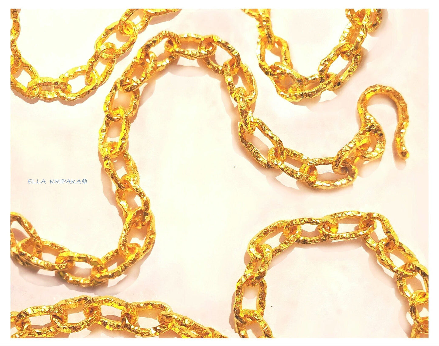 Custom Solid 24k 9999 Gold 130g Length 23in Hammered Organic Chain Necklace 8.5mm Can Be 22k Gold