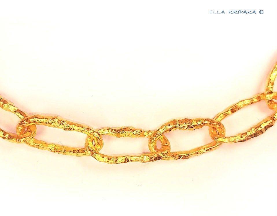 Custom Solid 24k 9999 Gold 100g/size 7in Hammered Organic Chain Bracelet 16mm Can Be 22k Gold