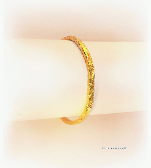 Custom Solid 24k 9999 Gold 45g Hammered Organic Bangle 4.5mm Can 22k