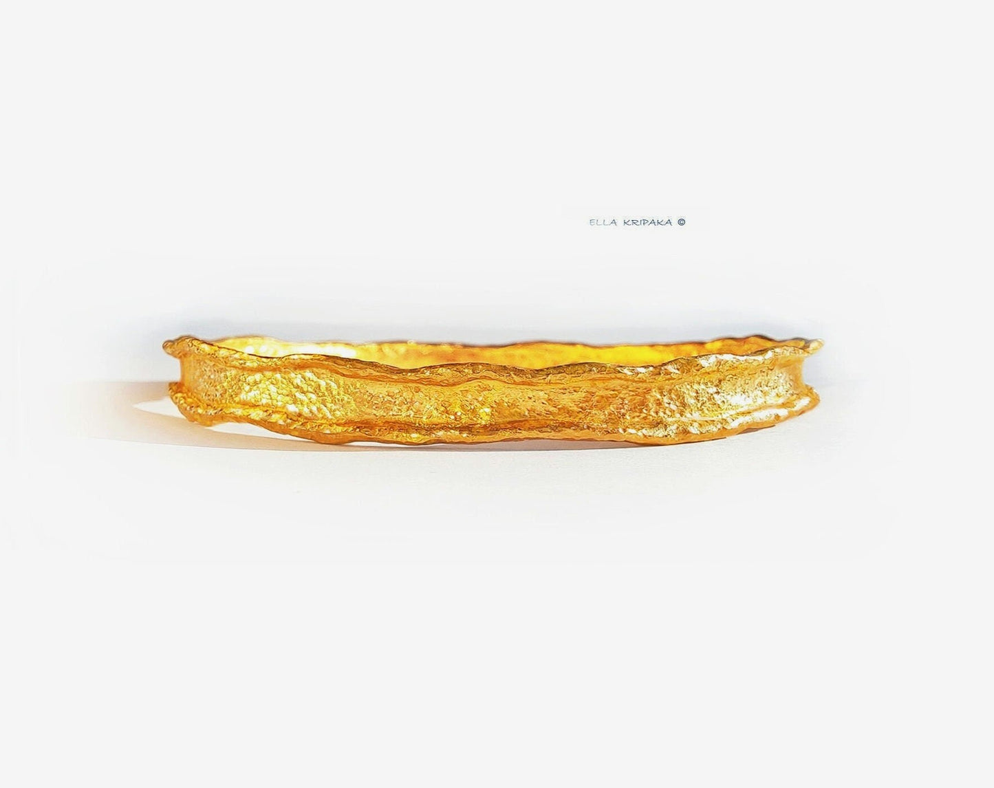 Custom Solid 22k 92.5% Gold 29g/size 7in, Hammered Organic Bracelet Durable Bangle, Thick 2.5mm Wavy Uneven Borders, Wide 8mm