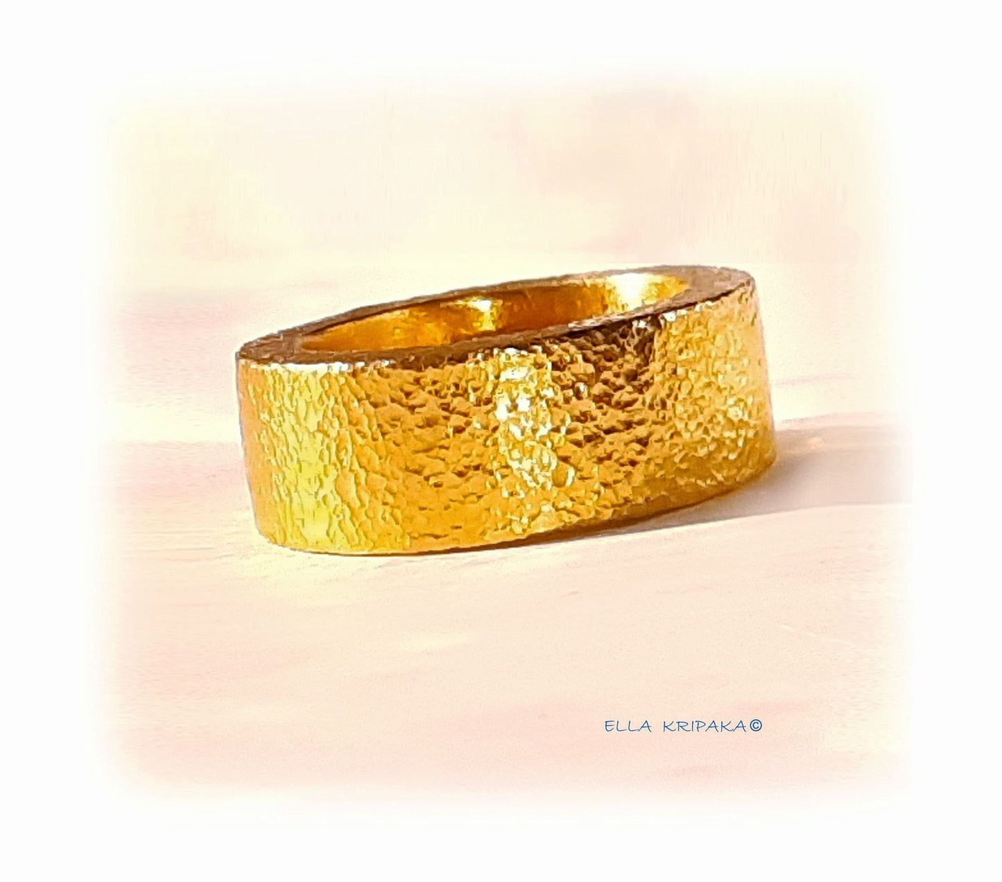 Custom Solid 24k 9999 Gold 37.5g/size 6US Hammered Ancient Rome Ring 10mm Can Be 22k Gold