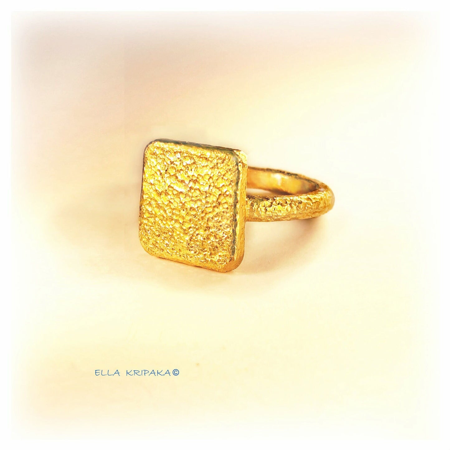Custom Solid 24k 9999 Gold 21g/size 6US Hammered Ancient Rome Ring Signet 15mm Can Be 22k Gold