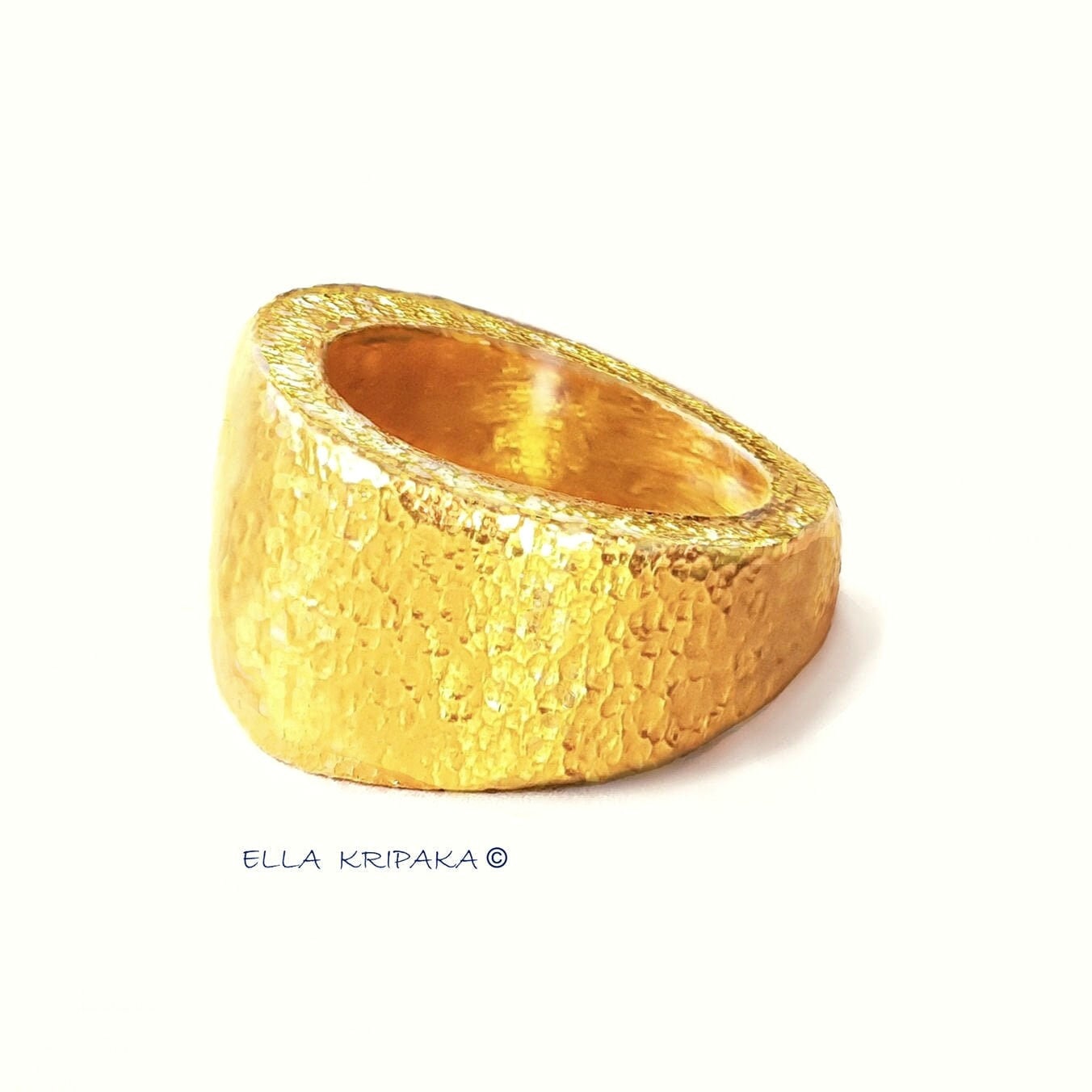 Custom Solid 24k 9999 Gold 46g size 6US Hammered Ancient Rome Signet Ring 20mm