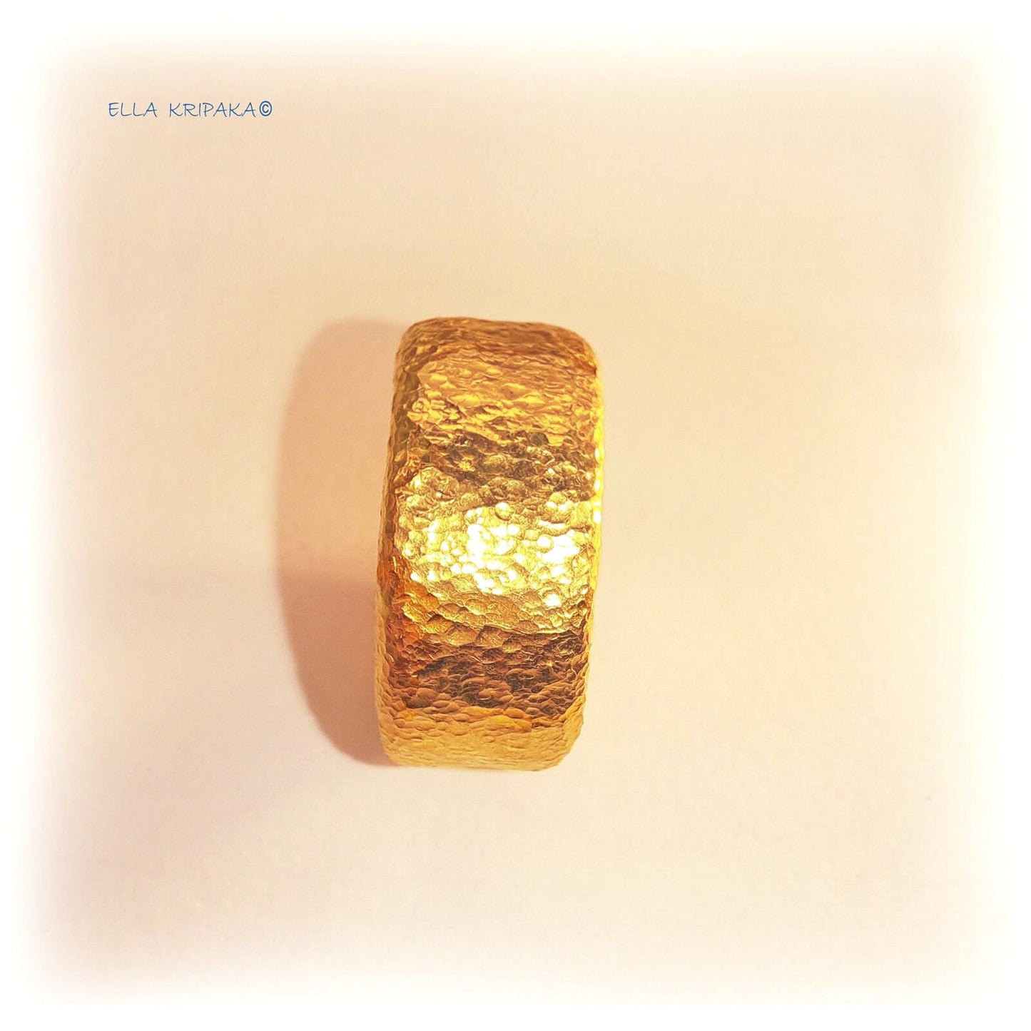 Custom Solid 24k 9999 Gold 39.5g size 6US Hammered Ancient Rome Ring 10mm