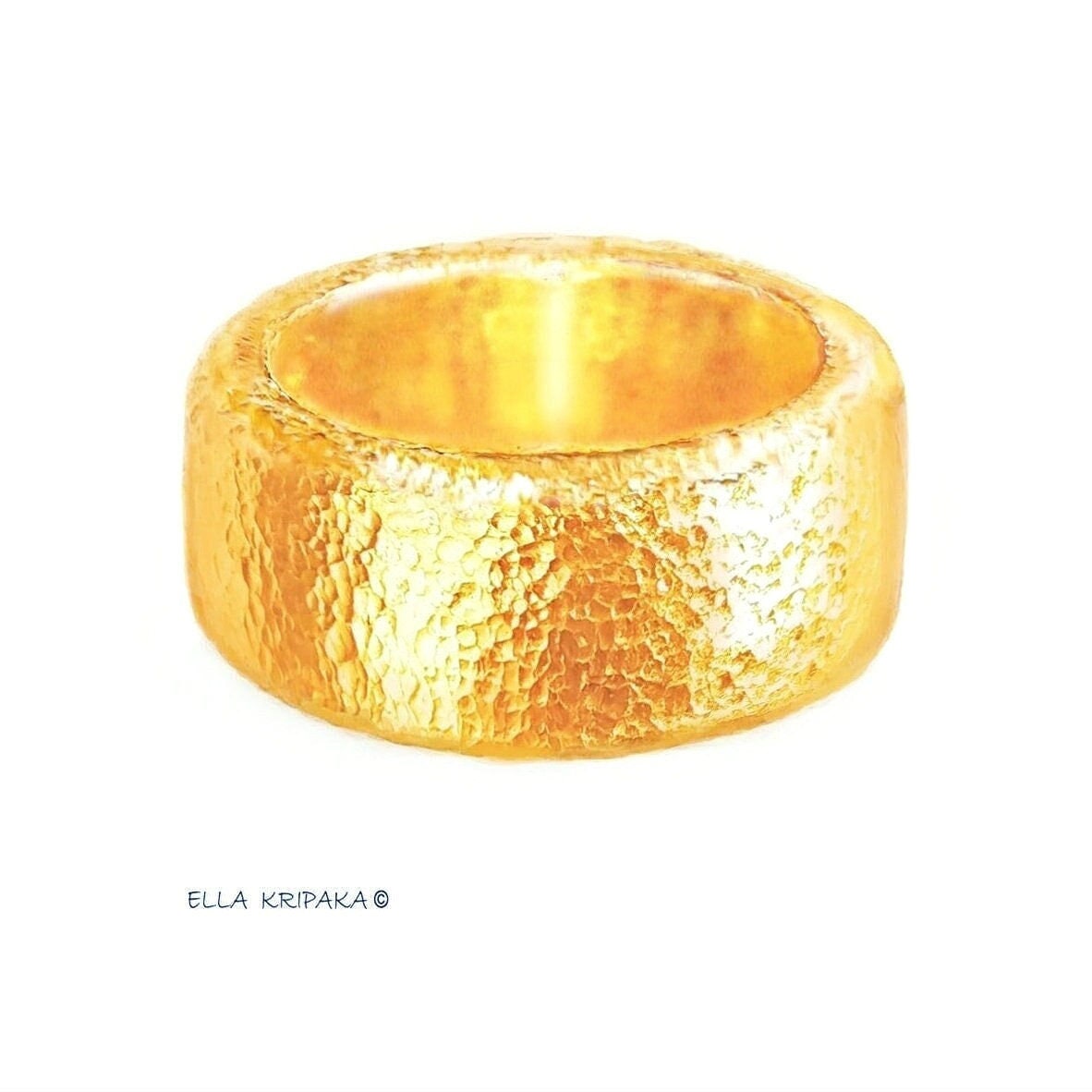 Custom Solid 24k 9999 Gold 39.5g size 6US Hammered Ancient Rome Ring 10mm