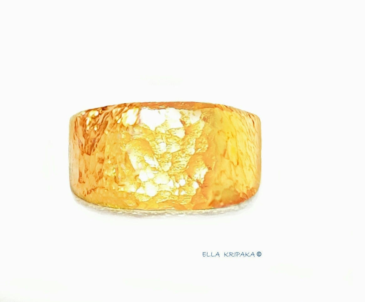 Custom Solid 24k 9999 Gold 23g/size 6US Hammered Ancient Rome Signet Ring 15mm Can Be 22k Gold